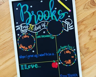 First Day of School, Chalkboard Sign, Personalized Signs, Chalk Board Sign, Back to School, Photo Props, Kindergarten Sign, Preschool Sign
