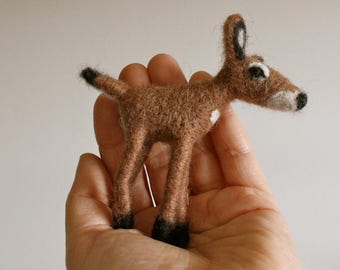 Needle Felted Deer, Ornament, Wool, Woodland Decor, Felt Fawn, 100% Wool