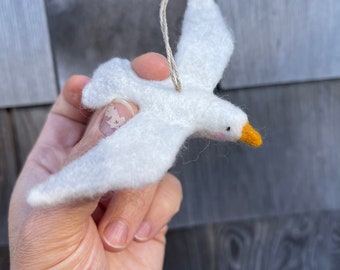 Needlefelted Seagull Ornament