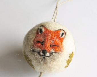 Needle Felted Fox Ball Ornament