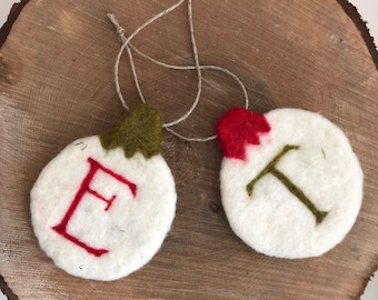 Custom Monogram Christmas Ornament // Needlefelted // 100% Wool