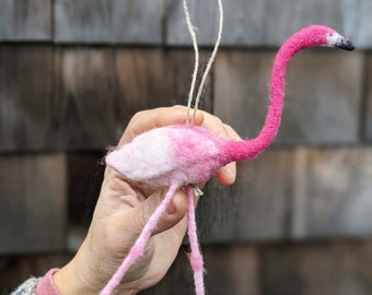 Felted Flamingo Ornament