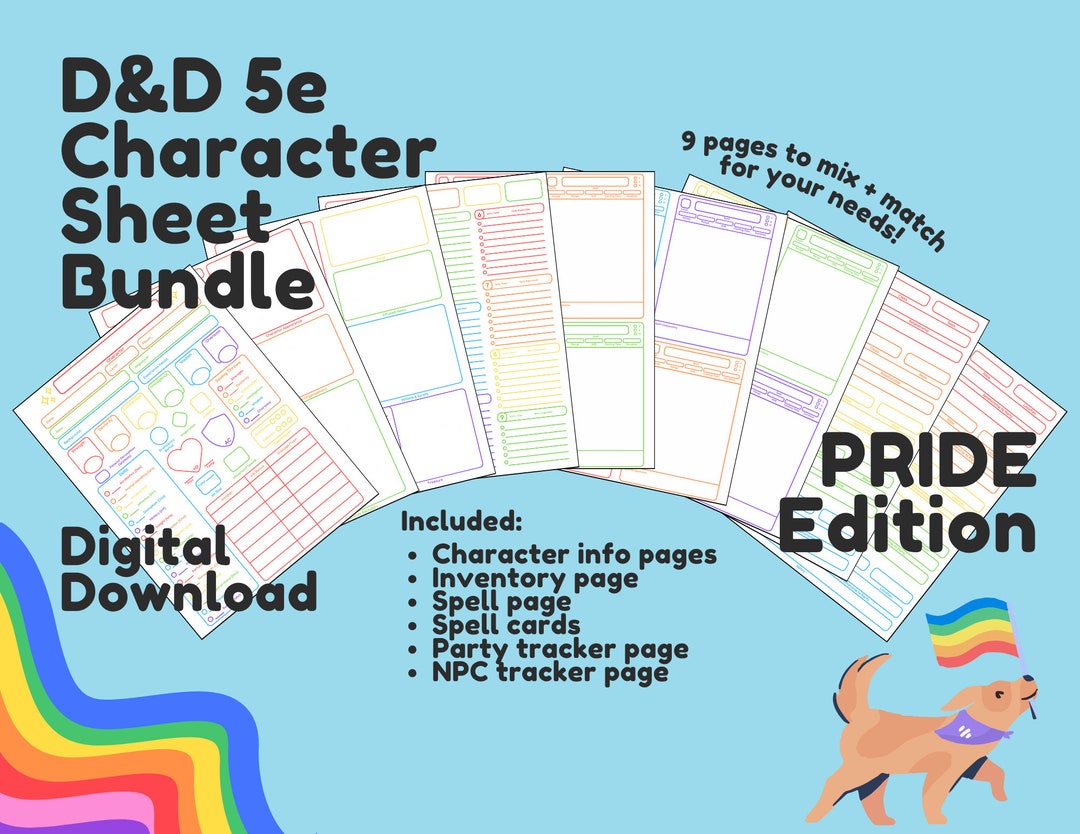 D&amp;D 5e Character Sheet Bundle Pride Edition rainbow Digital Download - Etsy