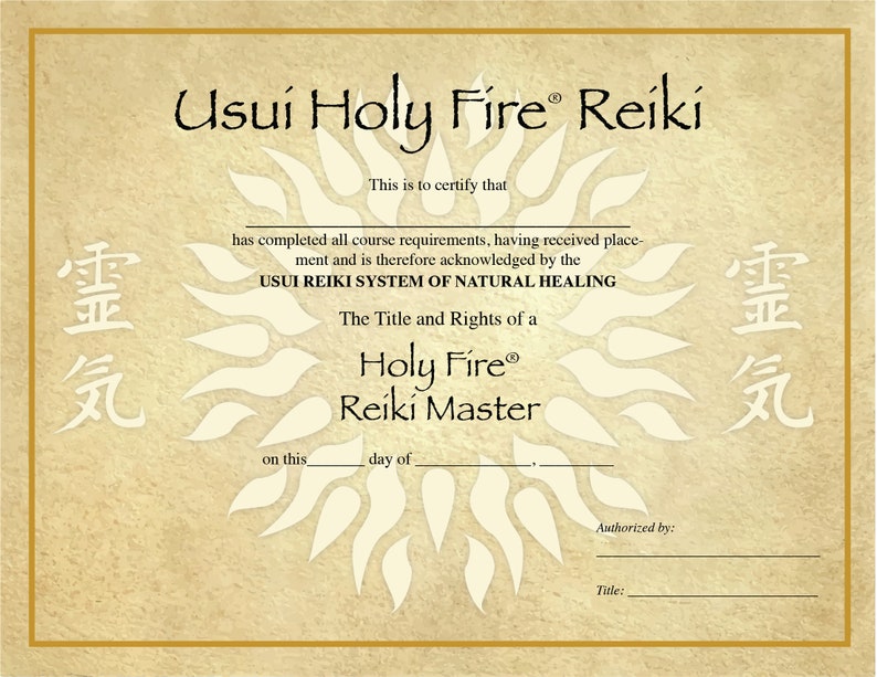 Holy Fire Reiki Master Certificate Template A4 and Letter Size