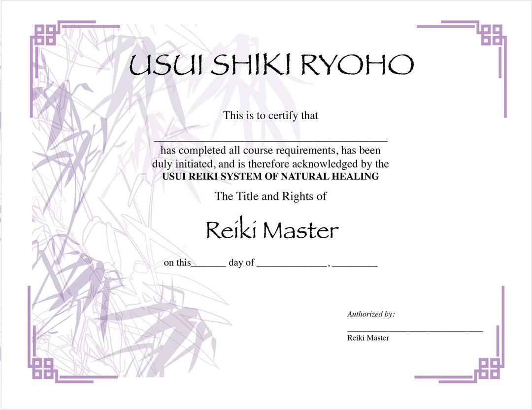 Usui Reiki Master Certificate Templates Printable - Etsy