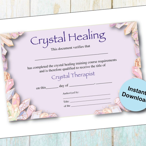 A4 Printable Crystal Healing Certificate Template