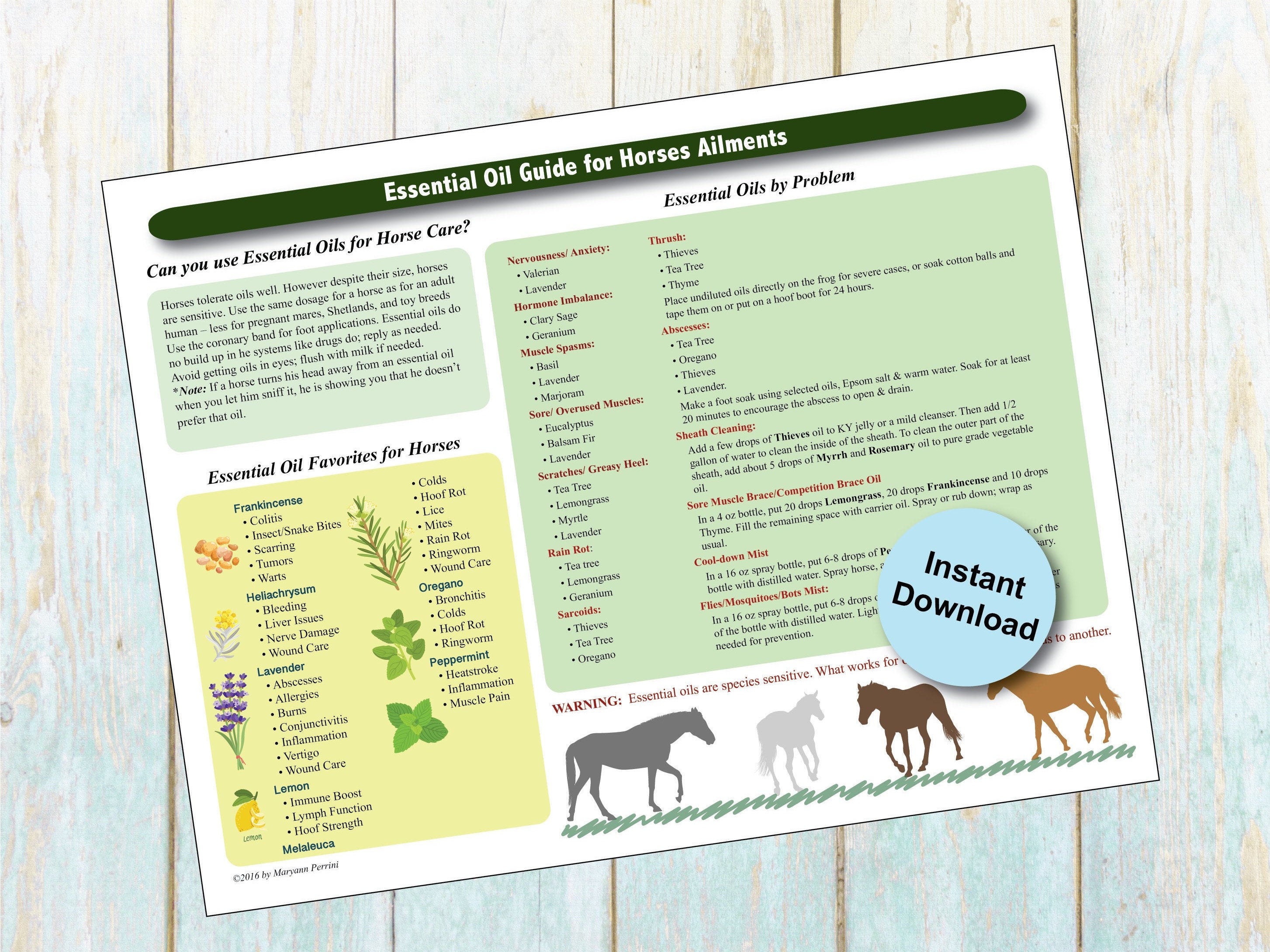 Printable Essential Oil Chart for Horses Etsy Australia