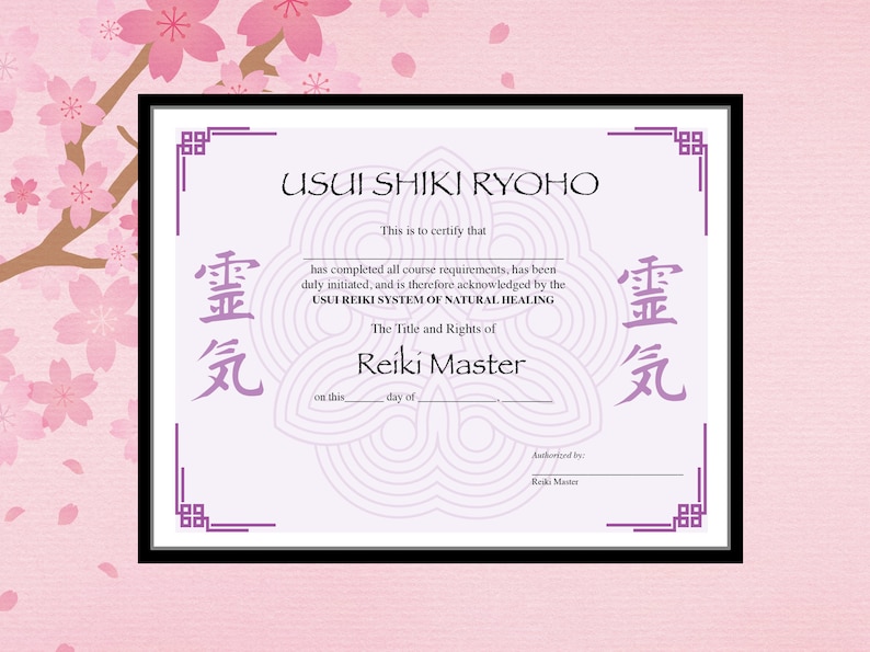 Usui Reiki Master Certificate Printable Template - Etsy Israel