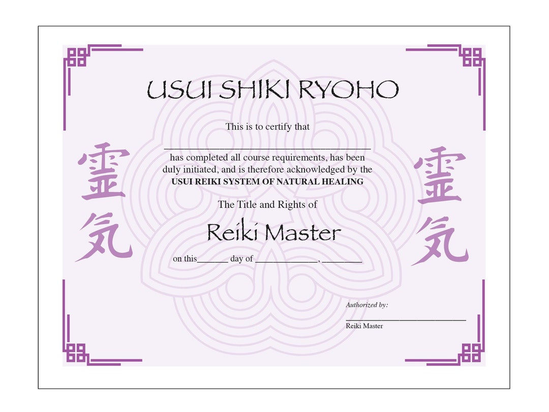 Usui Reiki Master Certificate Printable Template - Etsy