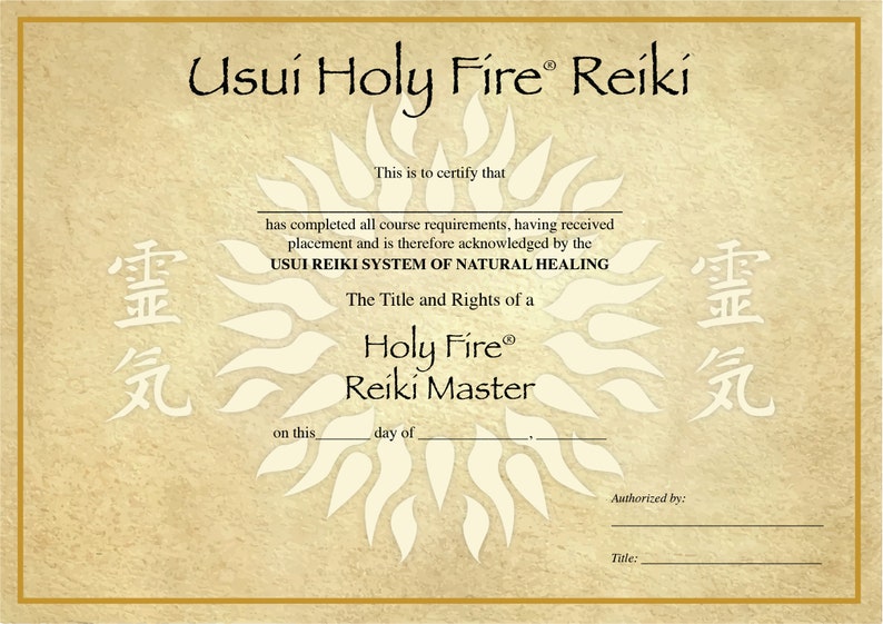 Holy Fire Reiki Master Certificate Template A4 and Letter Size
