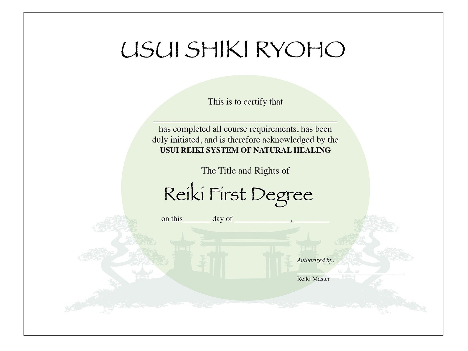 Printable Usui Reiki I Certificate Template - Etsy