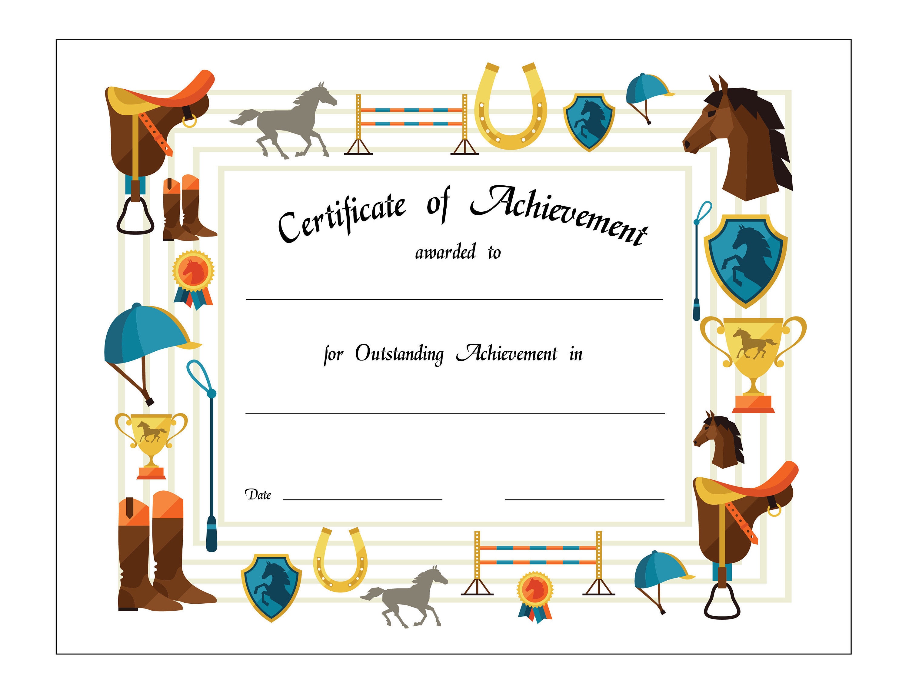 Equestrian Certificate of Achievement Printable Template Etsy Canada