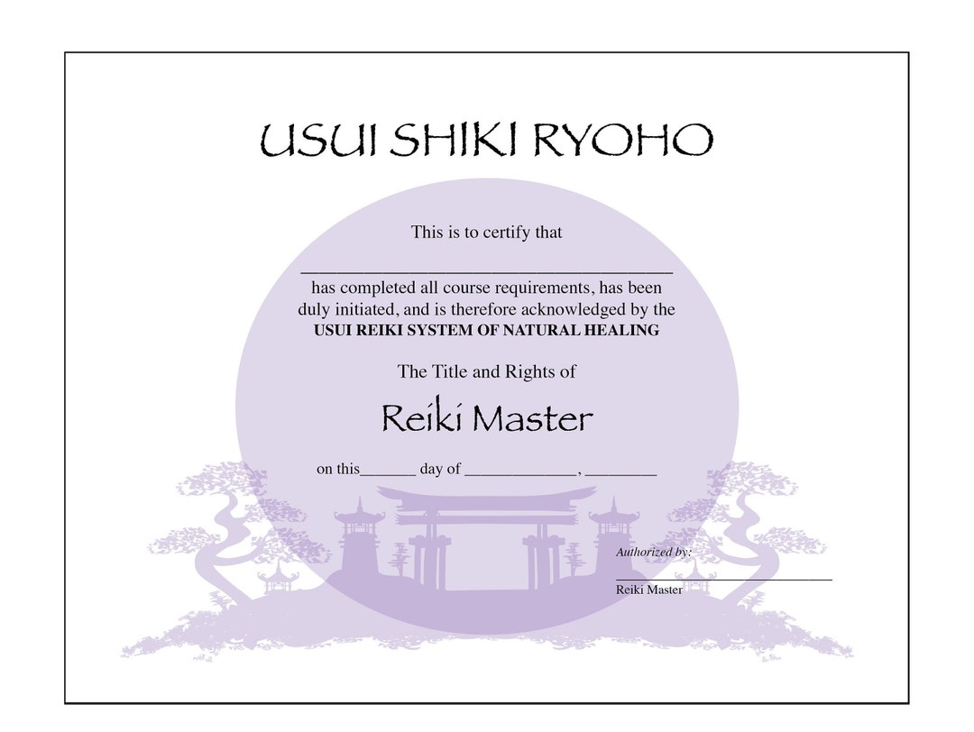 Usui Reiki Master Certificate Printable Template - Etsy