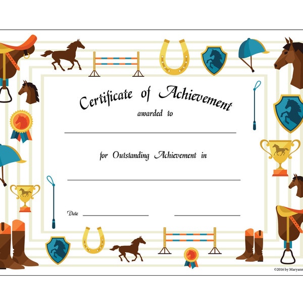 Equestrian Certificate of Achievement Printable Template