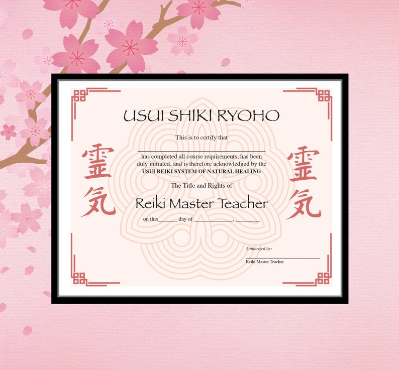 Usui Reiki Master Teacher Certificate Template - Etsy