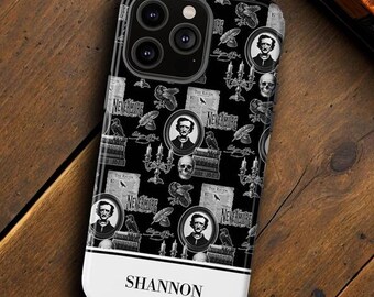 Edgar Allan Poe Phone Case – Gothic Raven Vintage Design, Personalized Tough Case for iPhone Samsung Google, Dark Academia Book Lover Gift