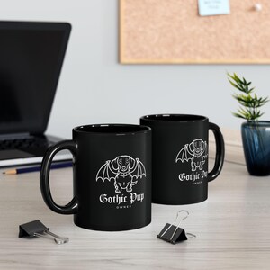 Gothic Dachshund Mug – Black Ceramic Coffee Cup with Bat Wings, Spooky Halloween Doxie Gift, Dog Lover Gothic Drinkware, Weiner Present image 4