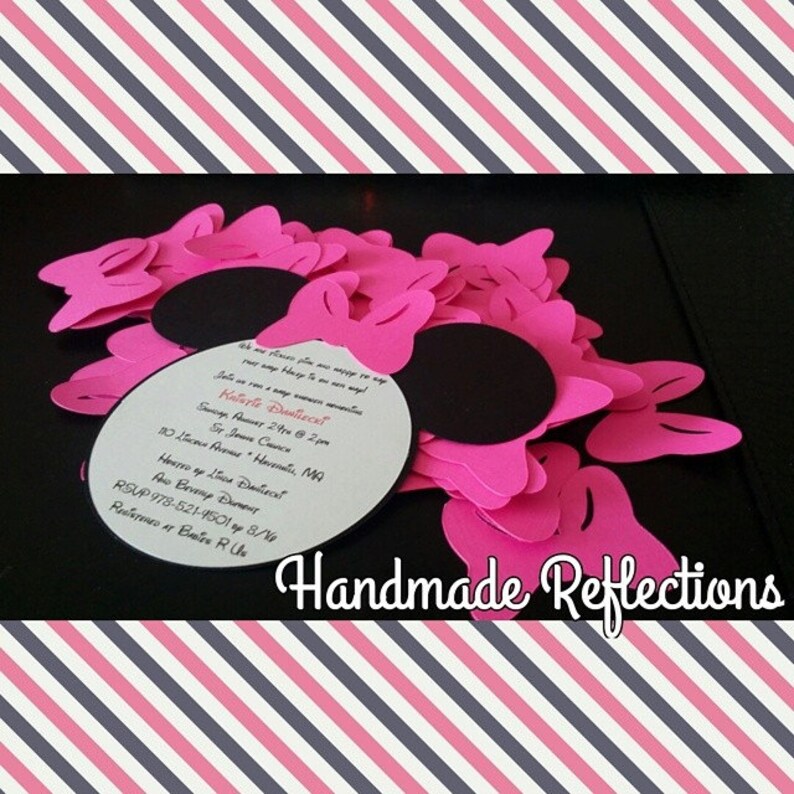 Minnie Mouse or Mickey Mouse Ear Invitations Red or Pink With - Etsy