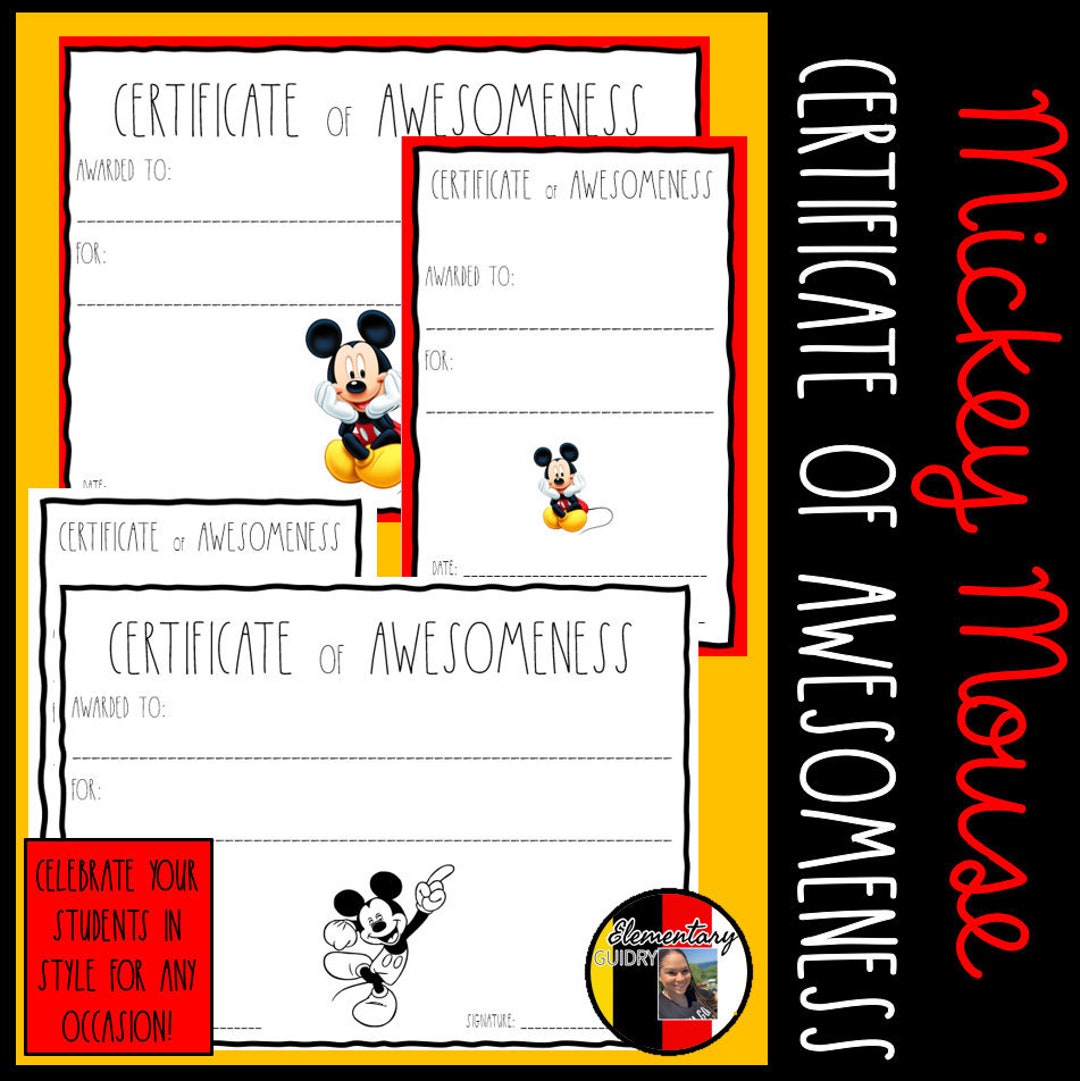 Mickey Mouse Inspired Printable Certificate of Awesomeness-back to ...