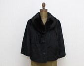 Black Faux Persian Lamb Jacket with Rabbit Fur Collar - Vintage 1960s Winter Coat Styled By Winter