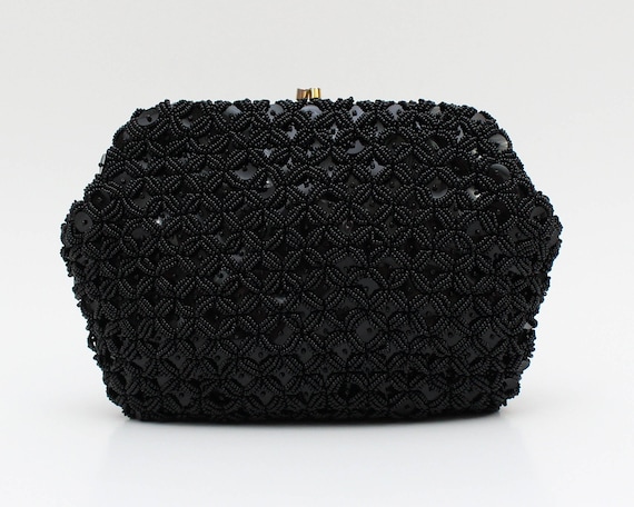 Black Beaded Sequin Clutch - Vintage 1960s Black C