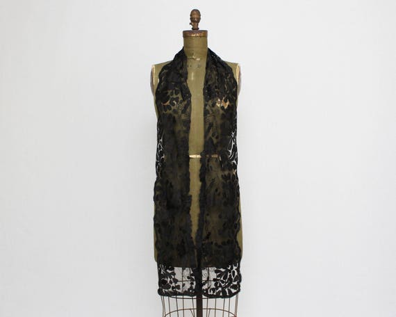 Antique Black Lace Mourning Scarf - Vintage 1890s