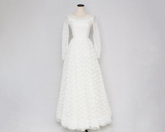 50s Lace And Ruffle Wedding Dress Size Extra Small Vintage Etsy