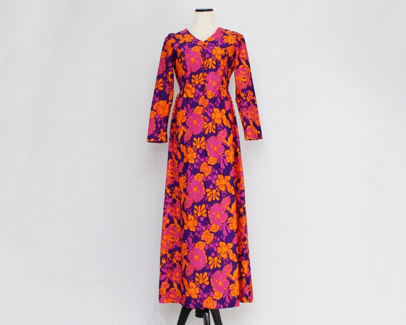 Hawaiian Floral Maxi Dress - Size Medium Vintage 1