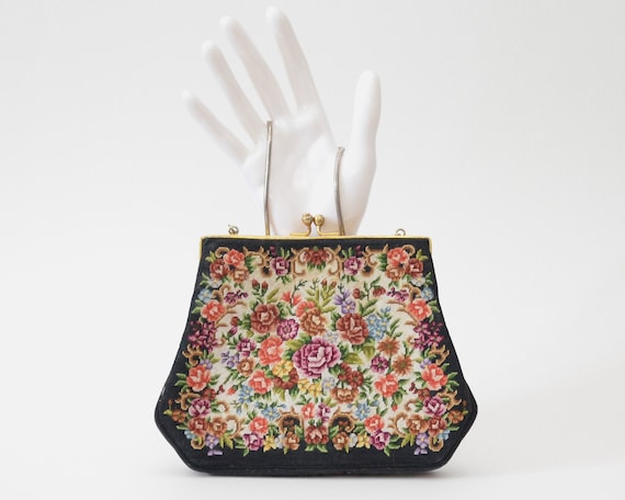 Vintage 1950s Floral Tapestry Evening Bag