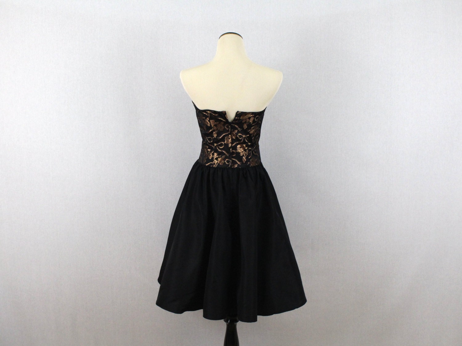 Black and Gold Full Skirt Party Dress - Gunne Sax 80s Prom Dress ...