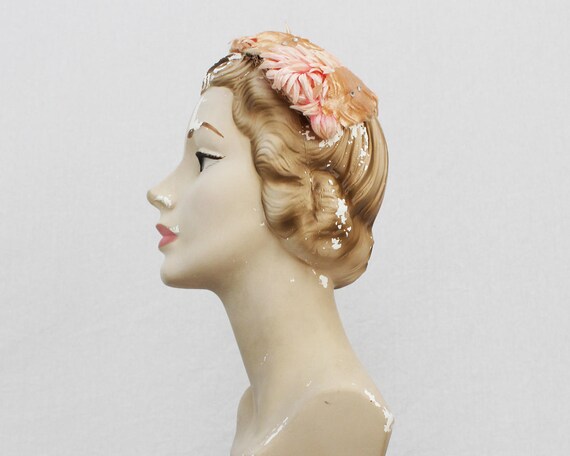 50s Peach Casque Hat - Vintage 1950s Pink Rhonesto