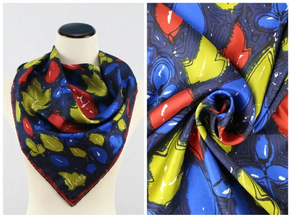 Vera Neumann Scarf - Navy Hand Painted 70s Vera Sc