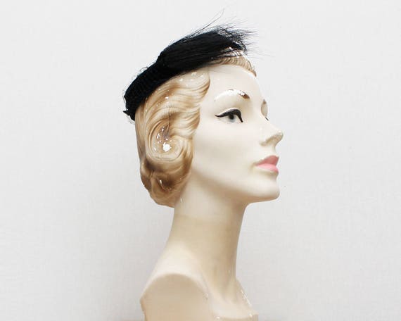 Black Velvet Ring Hat - Vintage 1940s Fascinator H