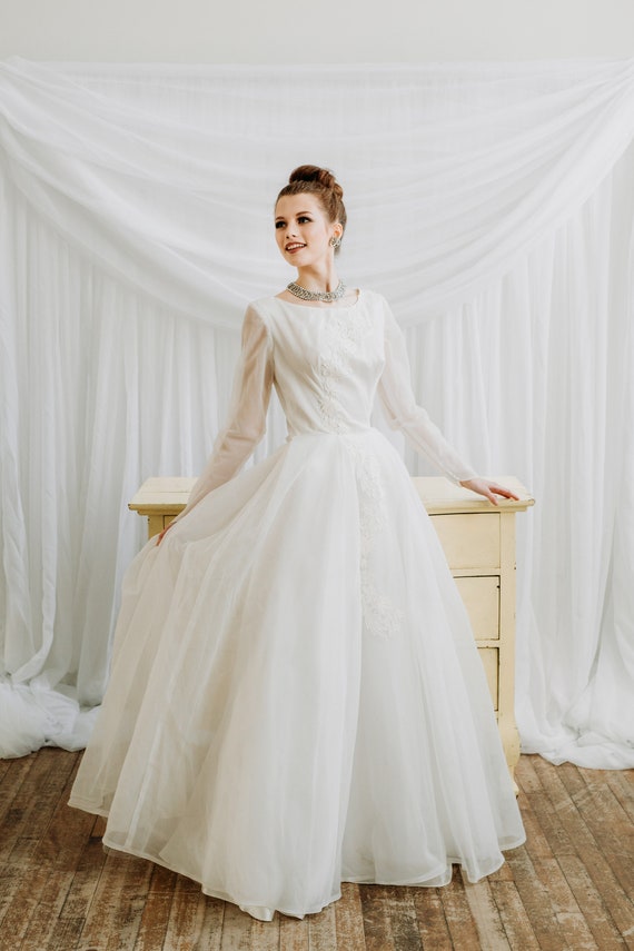 1950s White Wedding Dress Size Small Vintage 50s Basque Etsy