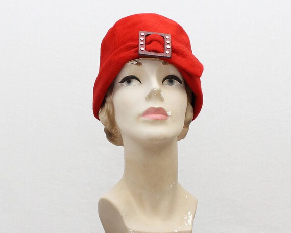 Red Fur Cloche - Vintage 1960s Red Hat by Adolfo R