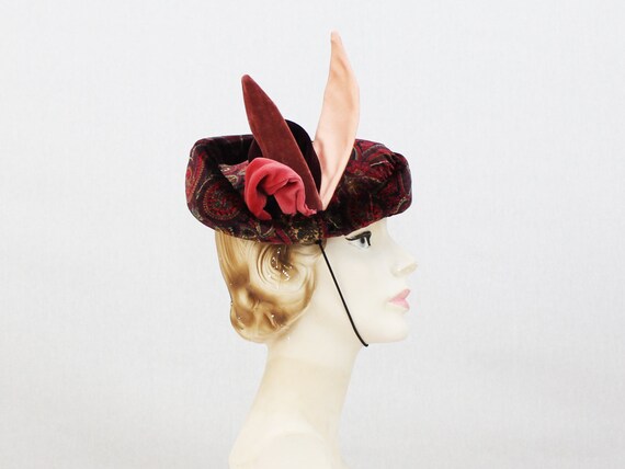 Paisley Tit Hat - Maroon Gold and Pink Cocktail Ha