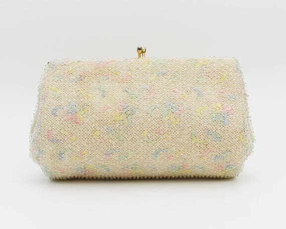 50s Pastel Beaded Floral Clutch - Vintage 1950s Em