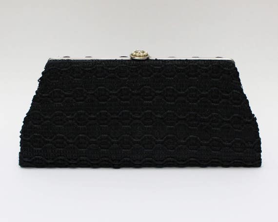 60s Black Woven Straw Clutch - Vintage 1960s Woven