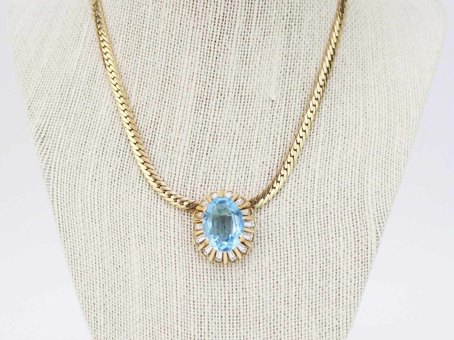 Aquamarine Gold Necklace Vintage 1980s Bridal Necklace Etsy