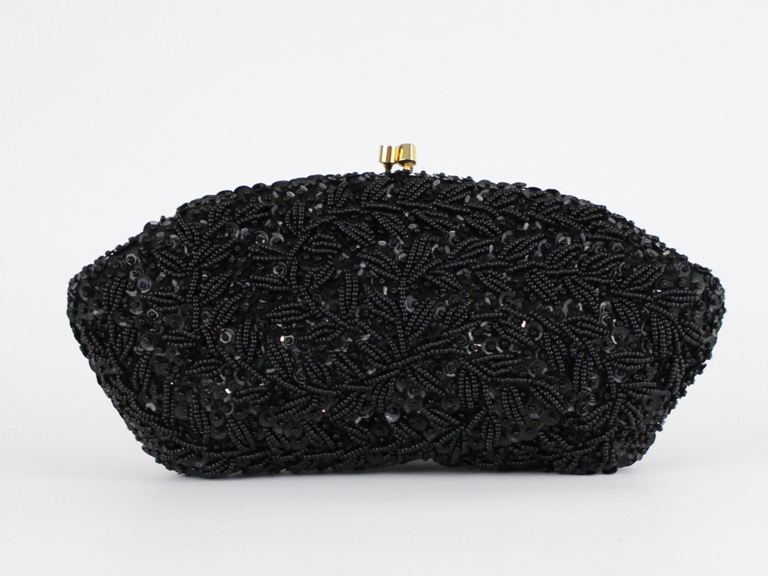 Black Beaded Clutch Beaded Evening Bag Vintage 1960s Black Etsy