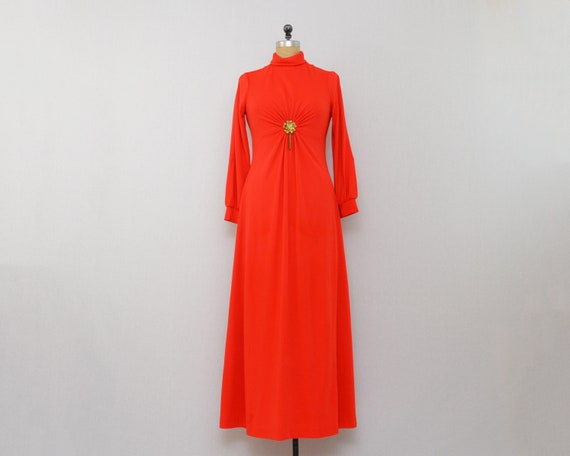 Vintage Red Hostess Dress - Size Medium - 1970s