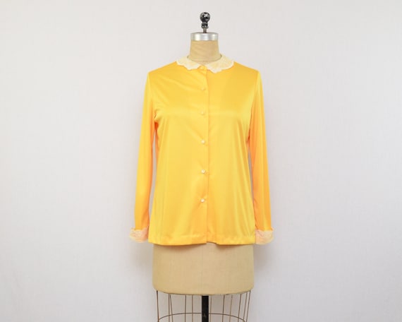 Yellow Button Down Blouse - Size Large Vintage 197
