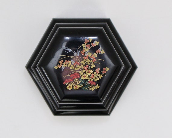 Asian Floral Vanity Nesting Boxes - Vintage 1970s