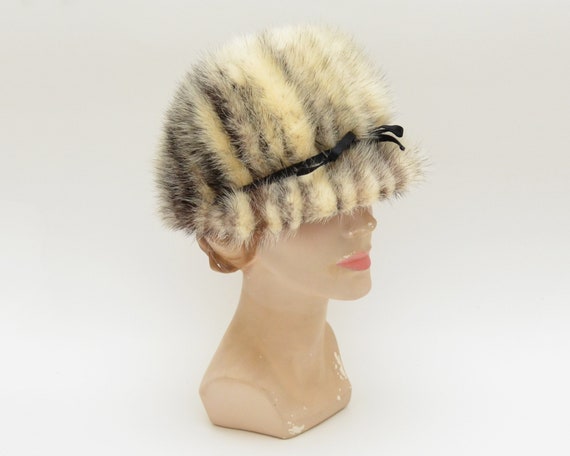 Striped Fur Hat - Vintage 1960s Mod Winter Hat