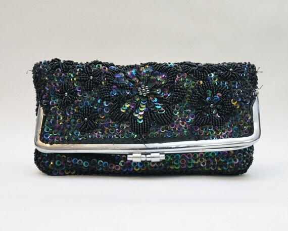 Vintage 1960s Fold Over Beaded and Sequin Clutch
