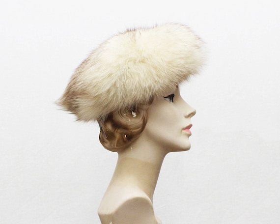 60s White Fox Fur Hat - Vintage 1960s Genuine Fur
