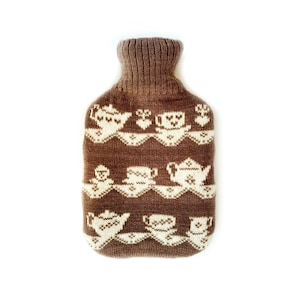 Time for Tea, knitted lambswool hot water bottle cover as SEEN on the tv show &quot;The Detectorists&quot;