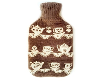 Time for Tea, knitted lambswool hot water bottle cover as SEEN on the tv show "The Detectorists"