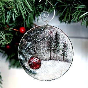 Fused glass ornament scenes for Christmas or to enjoy all year.  Handmade from an original design and signed by the artist.