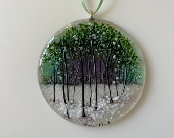 Fused glass ornament scenes for Christmas or to enjoy year round.  Handmade from an original design and signed by the artist.